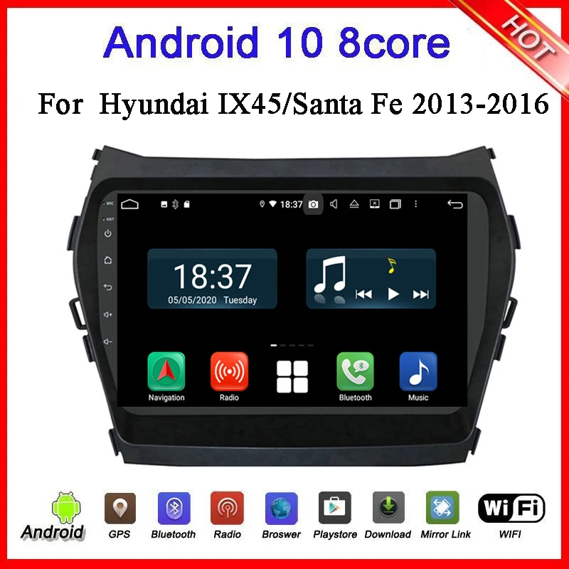 

9" Android10 car radio stereo for hyundai IX45 santa fe 2013 2014 2015 car multimedia player gps navigation wifi carplay auto