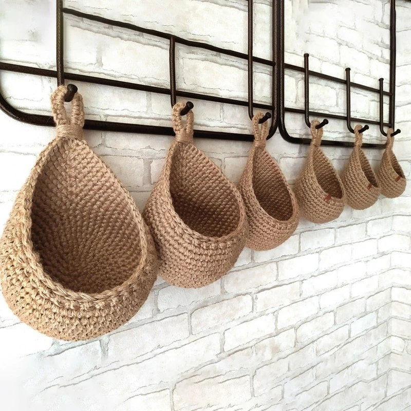 

Wall Flower Planter Handmade Hemp Rope Weaving Wall Hanging Vegetable Fruit Baskets Garden Vine Pot Plants Holder