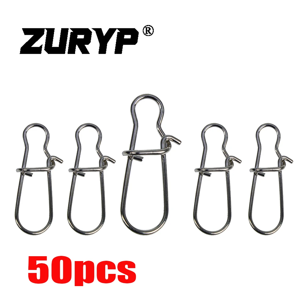 

ZURYP 50pcs Stainless Steel Fishing Connector Fast Clip Lock Snap Swivel Solid Rings Safety Snaps Fishing Hook Tool Snap