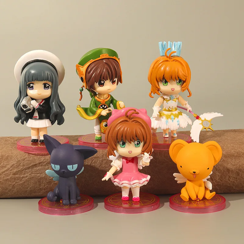 

6Pcs/Set Cartoon Anime Q Version Kawaii Card Captor Sakura Kinomoto Sakura Li Syaoran Cerberus Tomoyo Daidouji Dolls Toys Gift