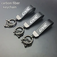 for honda civic 10th 8th type r 2012 2018 2020 carbon fiber car key pendant split rings leather keychain auto vehicle keychain
