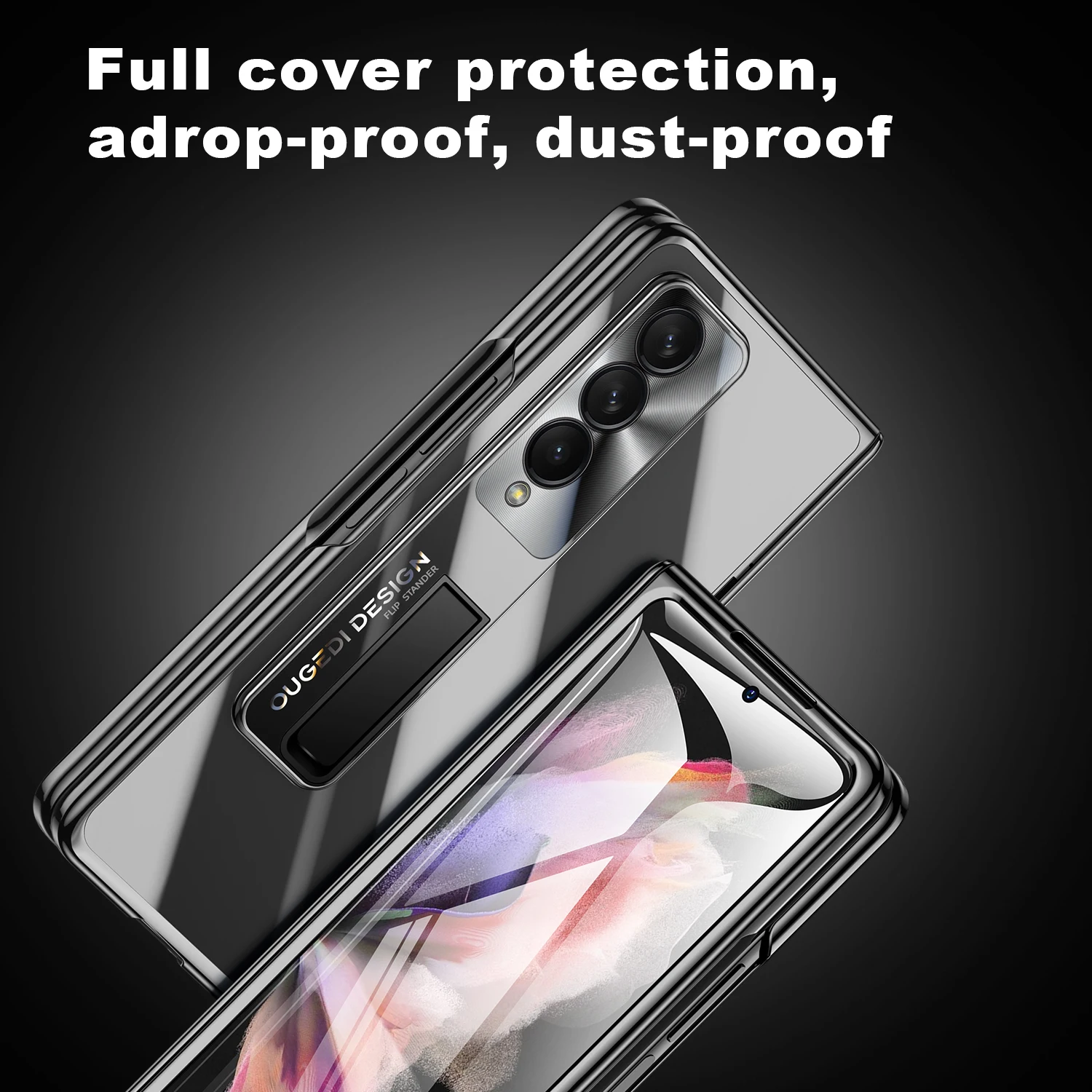 POVSCAE Hinge Protection Case For Samsung Galaxy Z Fold 3 Slim Electroplated Plating PC Crystal Clear Phone Case With Kickstand