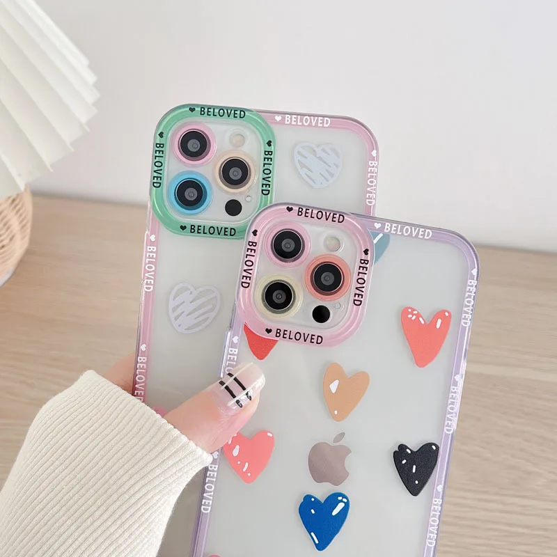 Simple Color Love Phone Case For iPhone 14 13 12 11 Pro XS MAX 7 XR X 8 6 Plus Clear Cover Soft Fundas