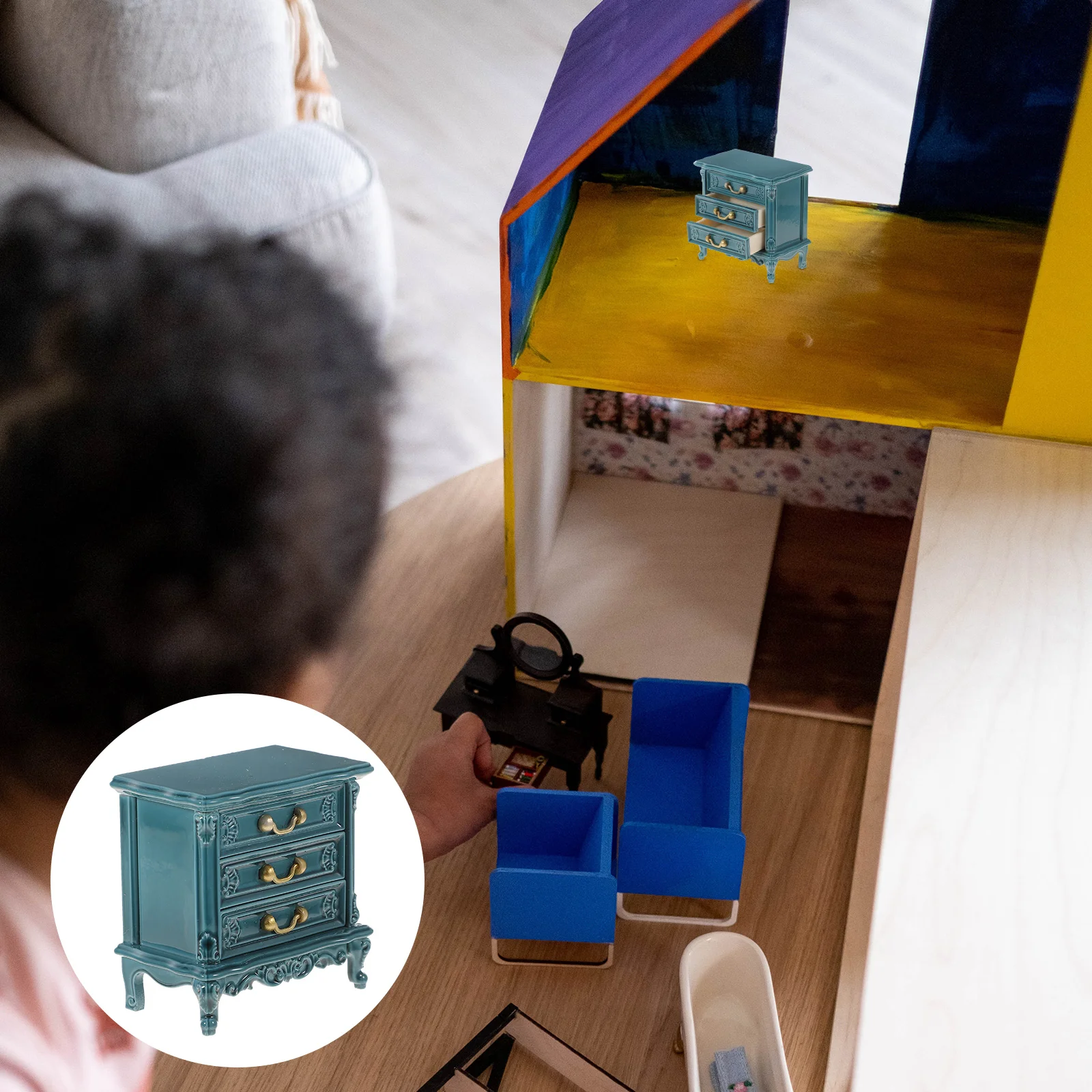 

Mini Drawers Wood Crafts Kids Miniature House Furniture Children Toy Lovely Storage Rack Decor Wooden Accessories Dollhouse