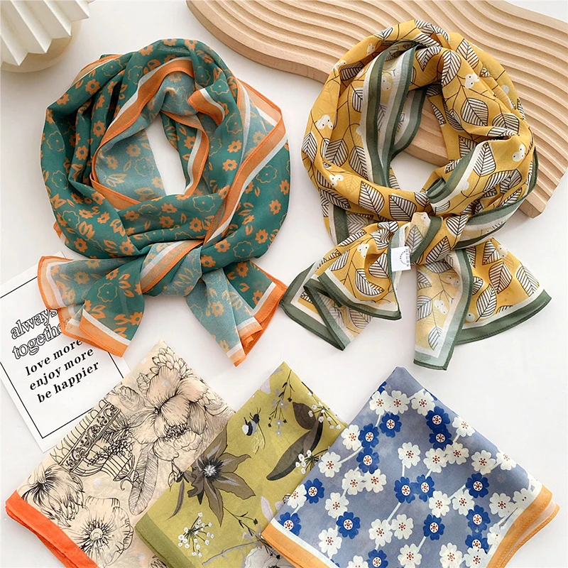 

Gauze Scarf Leaves Floral Neckerchief Scarves Narrow Long Scarf Skinny Neck Scarves Hair Scarf Bags Accessories 145x35cm
