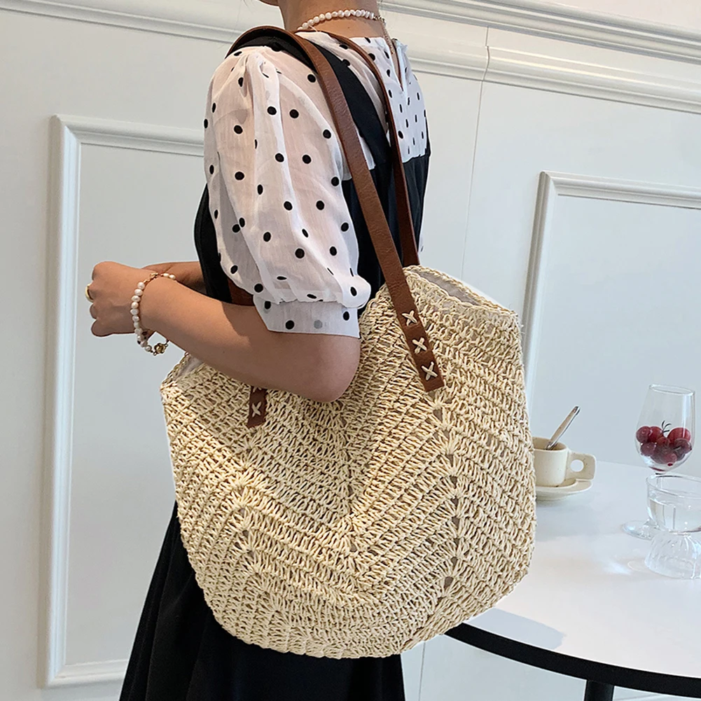 

Summer Straw Bags for Women Straw Shoulder Bags Rattan Woven Top Handle Bag Hollow Raffia Crochet Beach Bag Casual Handbags 2023