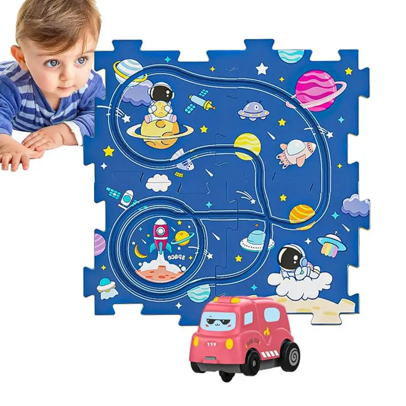 

Track Car Play Set Child-Friendly Puzzle Track Play Toys Burr-Free STEM Educational Montessori Toy Solid DIY Assembling Electric
