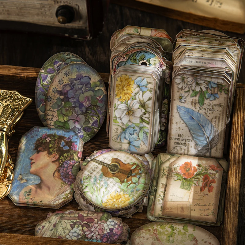 

50 pcs INS Plant Flowers Stickers pack Diy Diary Album Scrapbooking material Decorative collage junk journal supplies