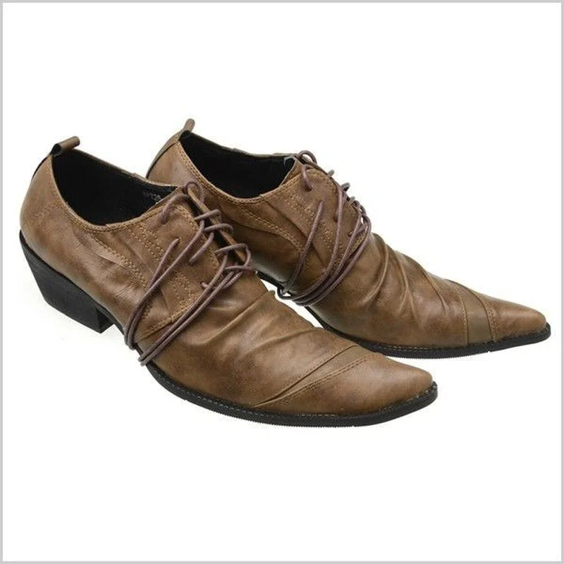 

Men's Shoes Increase Pointed Toe British leisure Hair Stylist Leather Shoes High-heeled Men Soft-faced Comfortable Leather Shoes