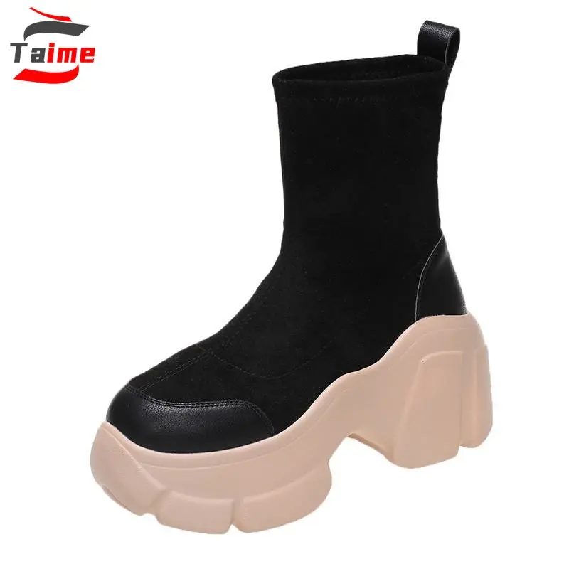 Luxury Chunky Platform Boots Black Socks Shoes Womens Fashion Bottines Chelsea Botine Femme Botte Plateforme 2023 Women Shoe