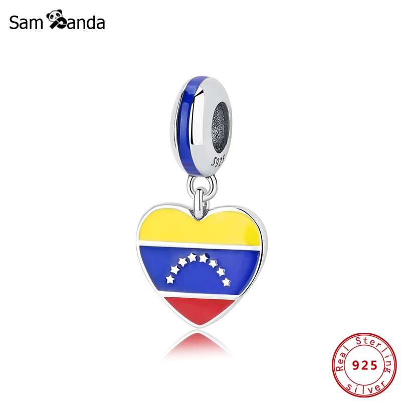 925 Sterling Silver Charms Flag Of Venezuela Heart Pendant Beads Fit Original Pandora Bracelets Necklaces DIY Jewelry For Women