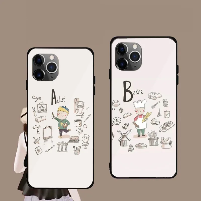 

Cute Lovely Phone Case For IPhone 14 13 12 11 XS X 8 7 6 Plus Mini Pro Max SE 2022 Black PC TPU Glass Phone Cover