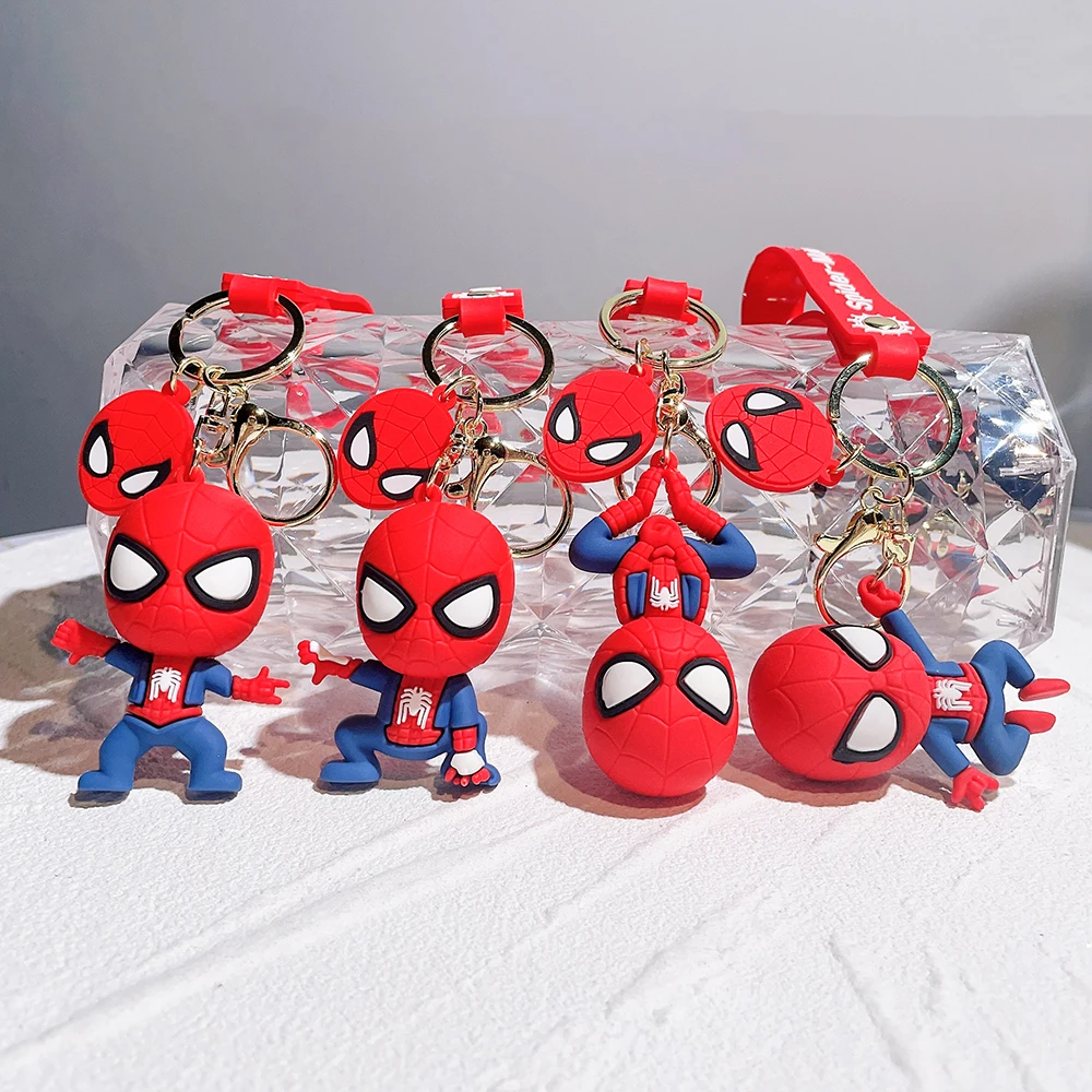 

Disney Marvel Superhero Spider Man Silicone Pendant Keychain The Avengers Figurine Model Keyring for Men Car Accessories Gift