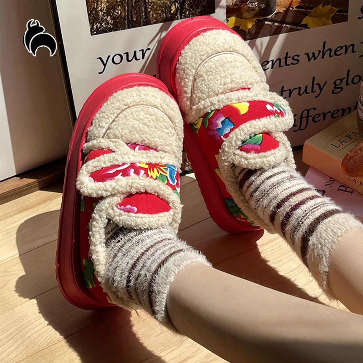 Женские ботинки с закрытым носком Mo Dou теплые плюшевые тапочки мягкая толстая