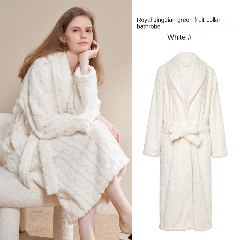 

New winter deluxe bathrobe jacquard coral velvet nightgown thick warm soft close-fitting long pajamas nightdress