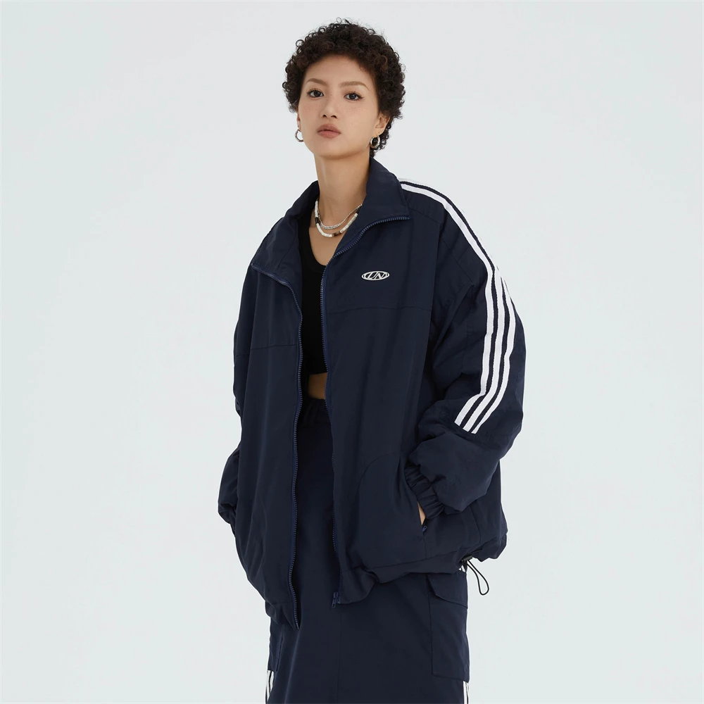 New Women Winter Street Cotton Jackets Coat Thick Warm Parka Clothes Fashion Striped Sleeve Trend Outerware Solid Cotton Jacket