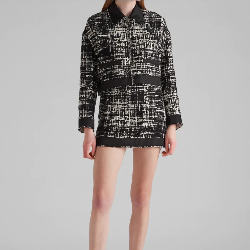

Skirt Suit 2022 Spring And Summer New Style Woolen Woven Hooded Short Coat Top Simple Casual Fashion Women's Skirt