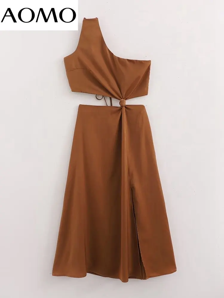

AOMO Women Cut-out Bow Party Dresses Backless Female Midi Dress 1D50A