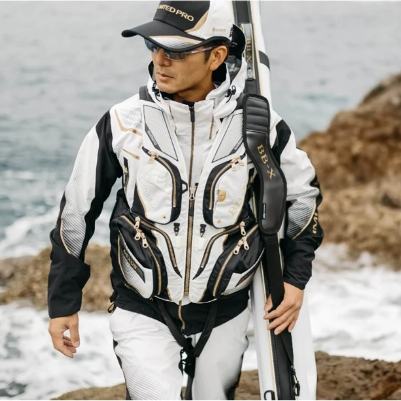 

2023 New High-density All-day Waterproof Thin Jacket Man Fishing Hooded Jacket Long Pants Rock Fishing Two-piece Suit RA-112U