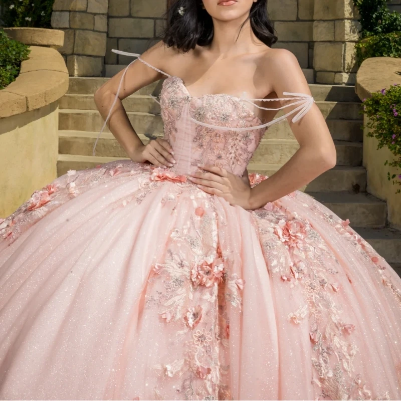 Небесно-голубое блестящее платье Quinceanera с открытыми плечами Vestidos De 15 Anos кружевное