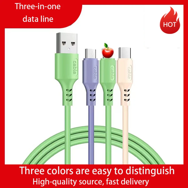 

Liquid silicone three-in-one data cable 1.2M fast charging is applicable to type-c Android Apple's three-in-one charging cable
