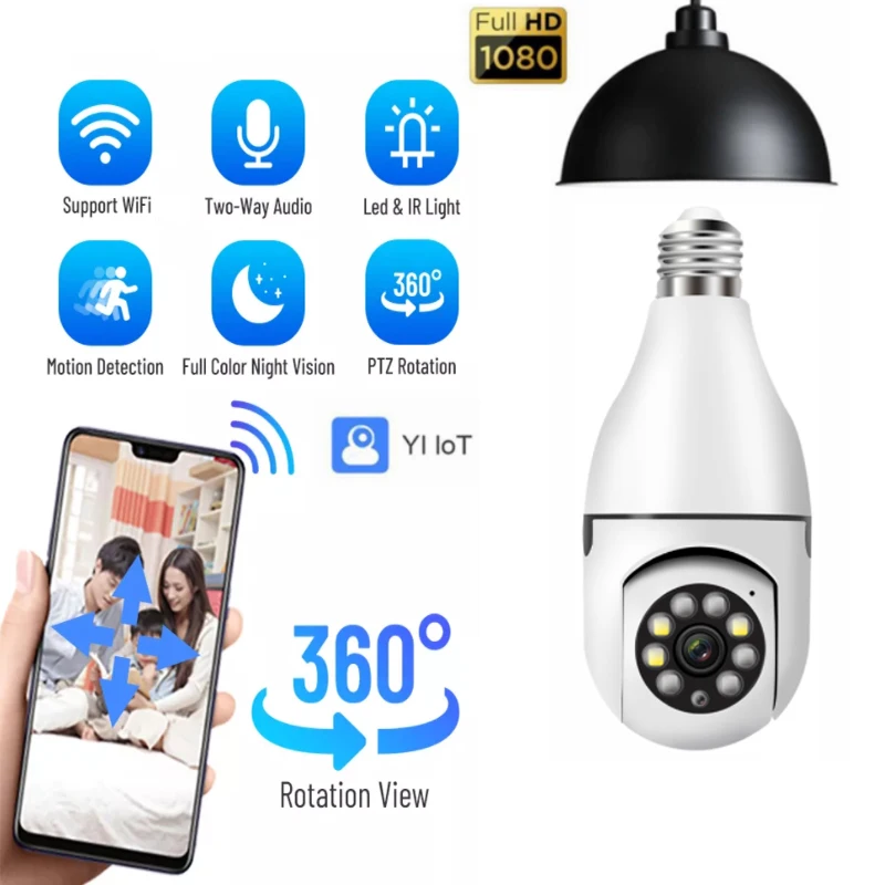 

1080P Wireless 360 Rotate Auto Tracking Panoramic Camera Light Bulb Wifi PTZ IP Camera Remote Viewing Security E27Bulb Interface