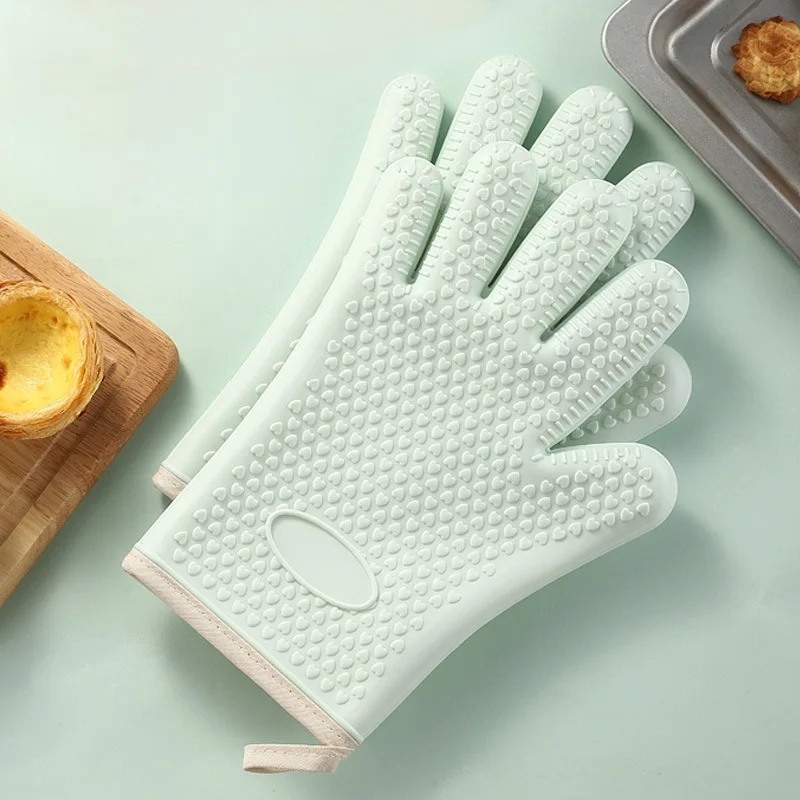 

Кухонные силиконовые перчатки с защитой от ожогов, утолщенные хлопковые высокотемпературные перчатки для выпечки, домашние изоляционные перчатки для микроволновой печи