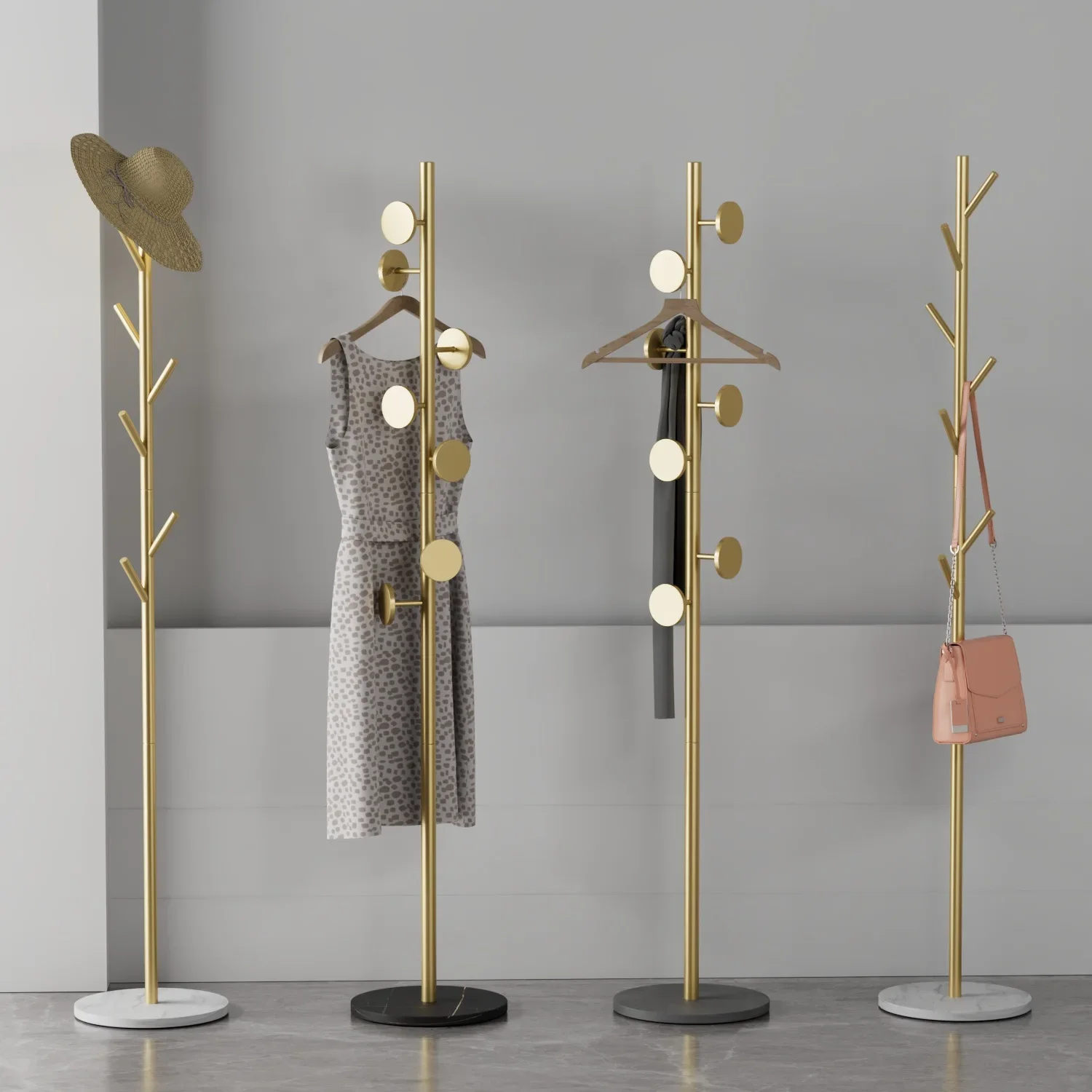 

Popular Coat Rack Floor Bedroom Light Luxury Stone Plate Base Metal Hanger Household Marble Scarf Bag Rack