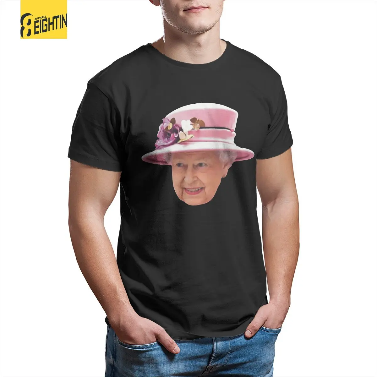 

Queen Elizabeth II in a Pink Hat Men T Shirts Jubilee Platinum Casual Tees Short Sleeve Round Collar T-Shirts Cotton Clothes