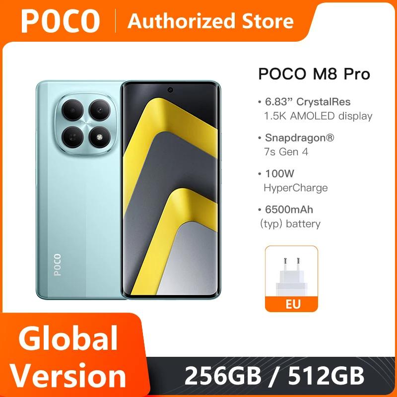 Фото Смартфон POCO M8 Pro 5G, глобальная версия, Snapdragon 7s Gen 4, 6.83-дюймовый 1.5K дисплей с частотой 120 Гц, аккумулятор 6500 мАч, 100W NFC. №1