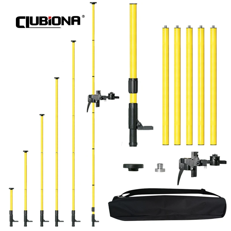 CLUBIONA 4M Telescopic Pole Extend Bracket Holder Support Stand Mount Ceiling Line Leveling Rod for 1/4