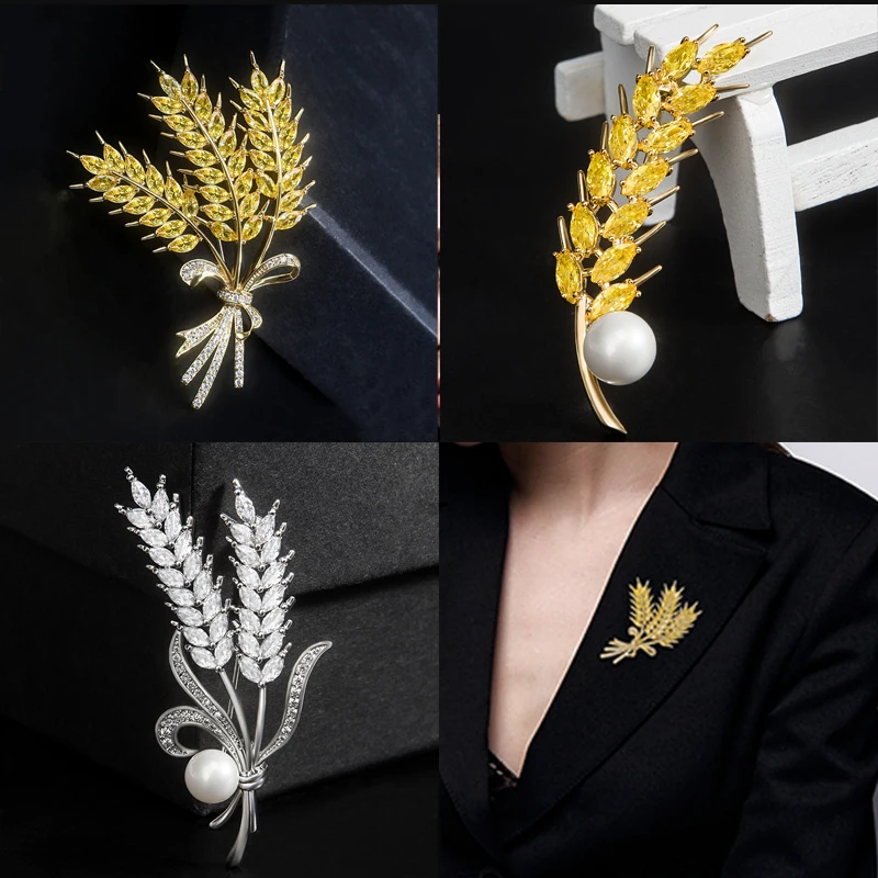 

Luxury Wheat Ear Brooch Collar Pins For Suit Shining Women Men's Party Elegant Brooches Jewelry Crystal Pin Christmas Gifts