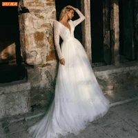 boho long sleeves wedding dress 2022 white robe de mariage a line tulle ivory bride dresses high quality vestido de casamento