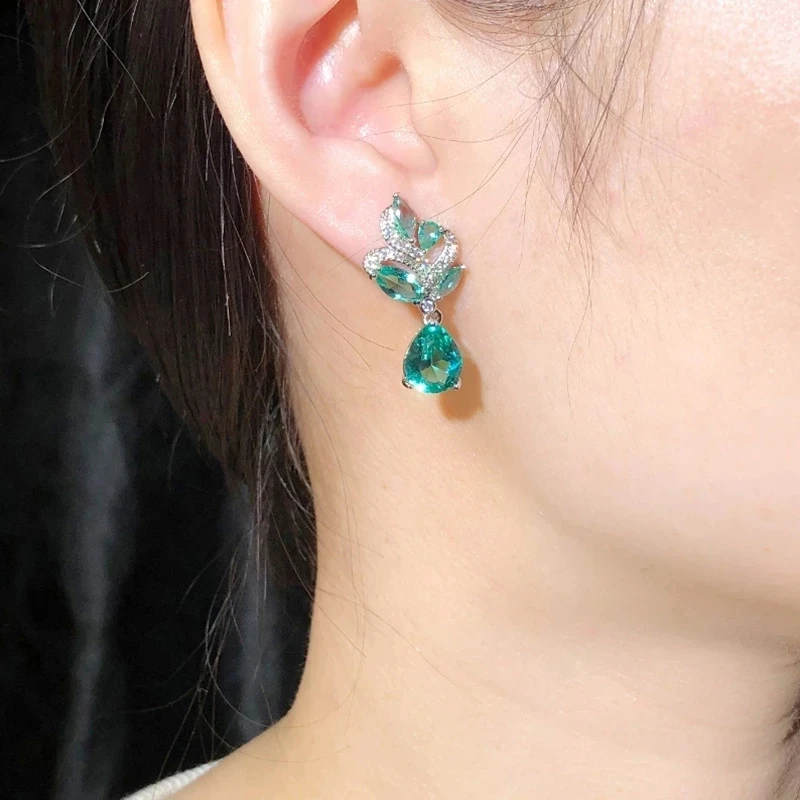 Pera Korean Style Light Blue Green Cubic Zirconia Silver Color Cute Dangle Leaf Drop Earring for Women Fashion Jewelry Gift E630 3
