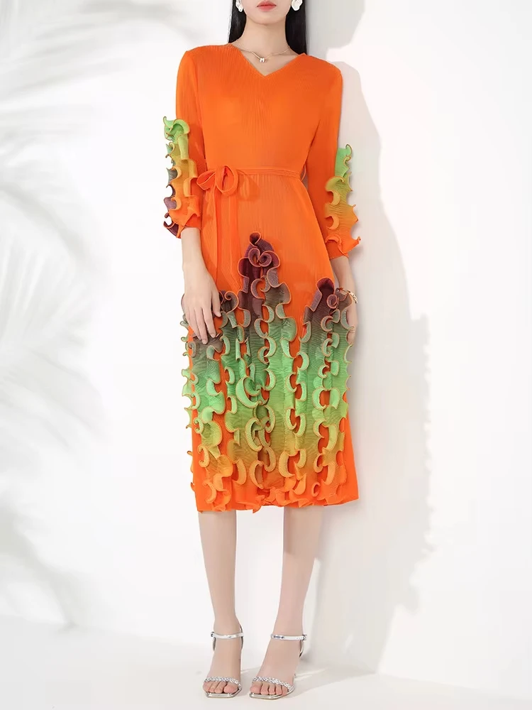 EGRM Высококачественное новое платье средней длины с градиентными оборками и