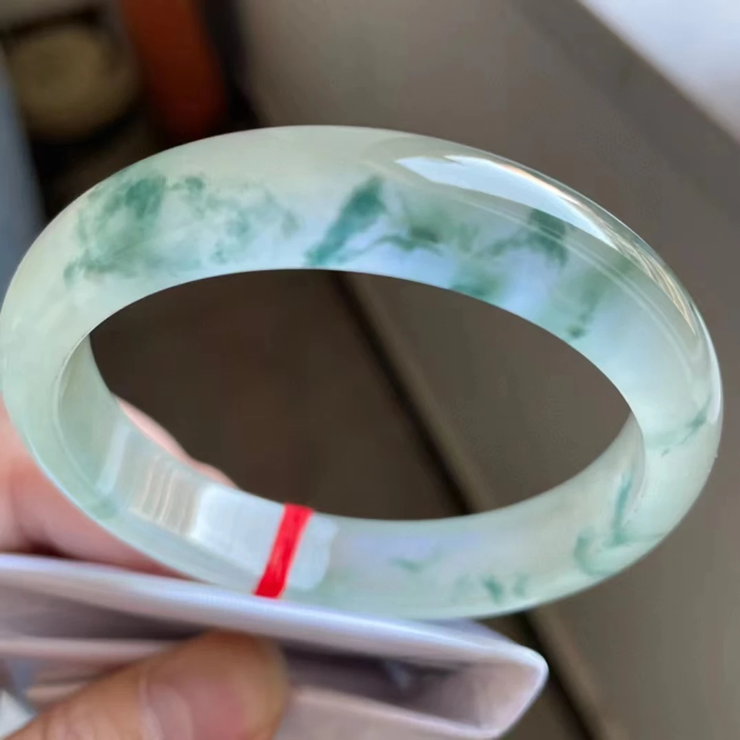 

Pure Natural Bangles Light green Floating Flower Ice Kind Jade Bangle Boutique Original Ecological Pattern Handring Fine Jewelry