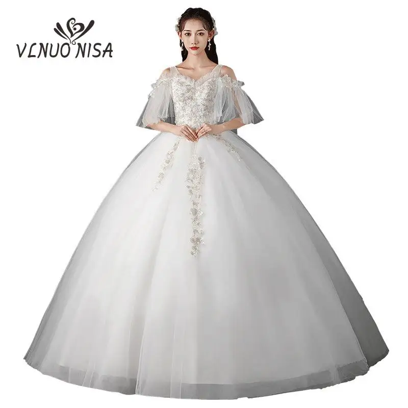 

Женское свадебное платье с V-образным вырезом, полурукавом и открытыми плечами