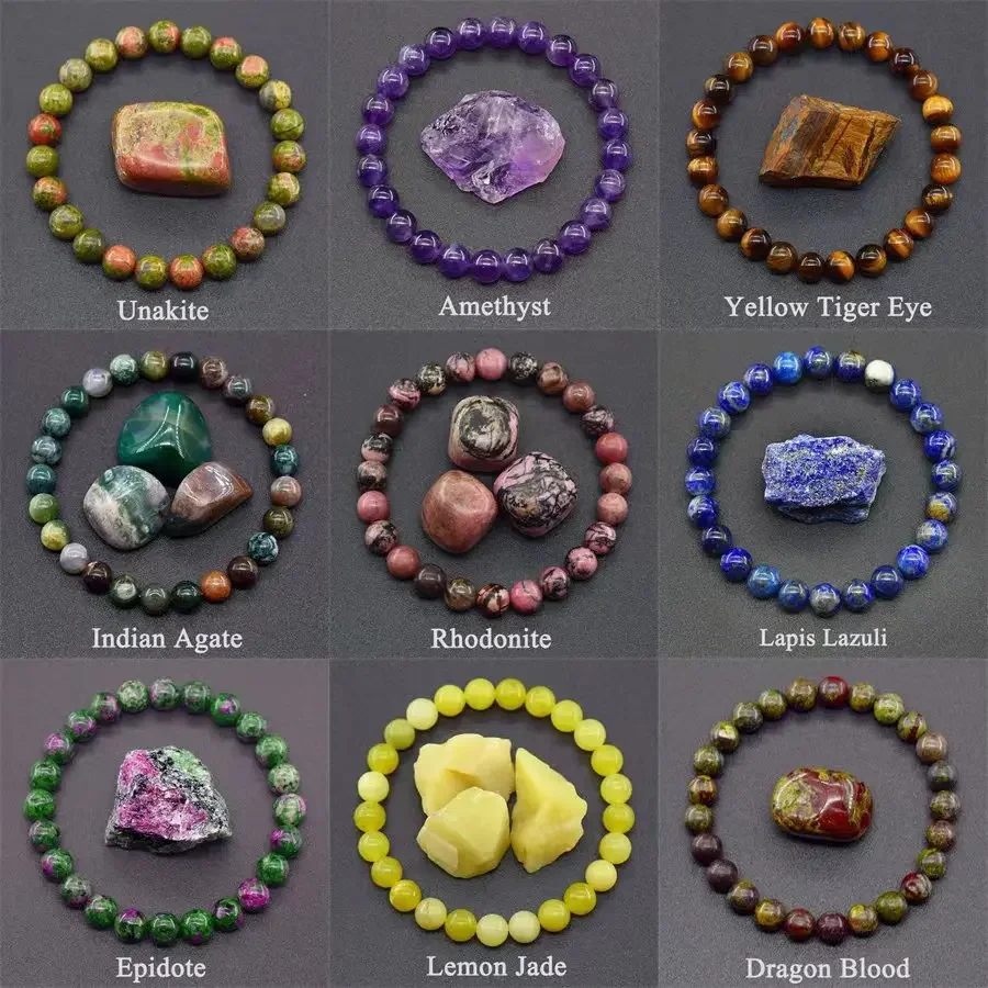 Amazon Best Selling Tiger Eye Elastic Beads Bracelet Purple Crystal Hyacinth Stone Agate Mixed Color WISH Explosion Model