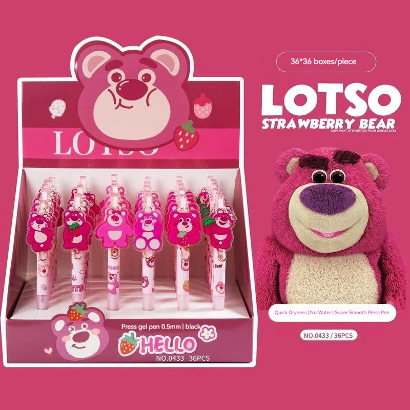

New Disney Cute Strawberry Bear Press The Pen 0.5mm Cartoon Gel Pen Student Learning Stationery Test Writing Pen Childrens Gift