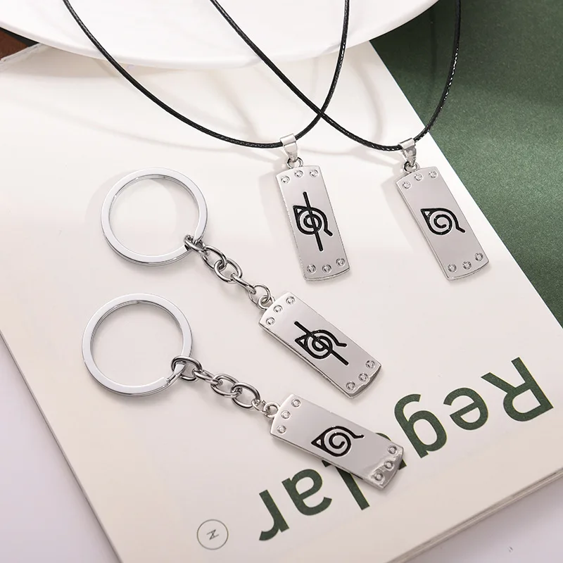 Anime Accessories Konoha Pendant Narutos Necklace Keychain Classic Japanese Cosplay Akatsuki Itachi Cartoon Jewelry Chain Gift