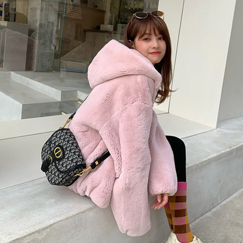 2022 New Women's Winter Coats Casual Fashion Loose Korean Version S-4XL Faux Fur Coat Furry Thickened Warm Hooded Jacket Female