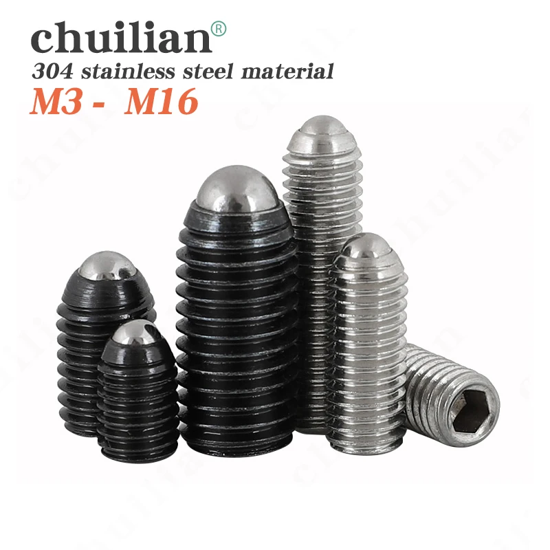 

1/2/5/10pcs M3 M4 M5 M6 M8 M10 M12 M16 Black 12.9 304 stainless steel Hex Socket Spring Ball Plunger Grub Bolt Point Set Screw