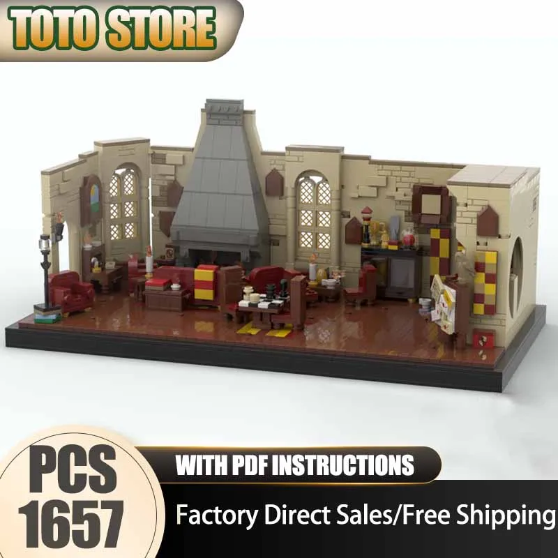 Фото Конструктор Movie Model Moc: Модель «Общая комната» (красный и золотой) – Технологичные кирпичики для самостоятельной сборки, праздничные игрушки №1