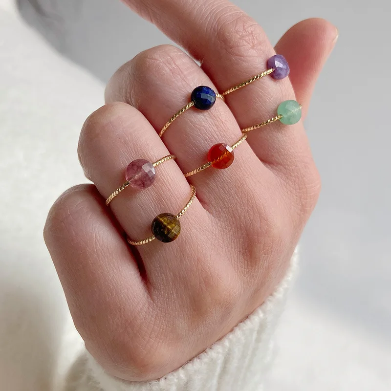 

12PC Bohemian Handmade Natural Stone Rings Women Vintage Quartzs Irregular Round Beads Finger Ring Female Healing Reiki Jewelry