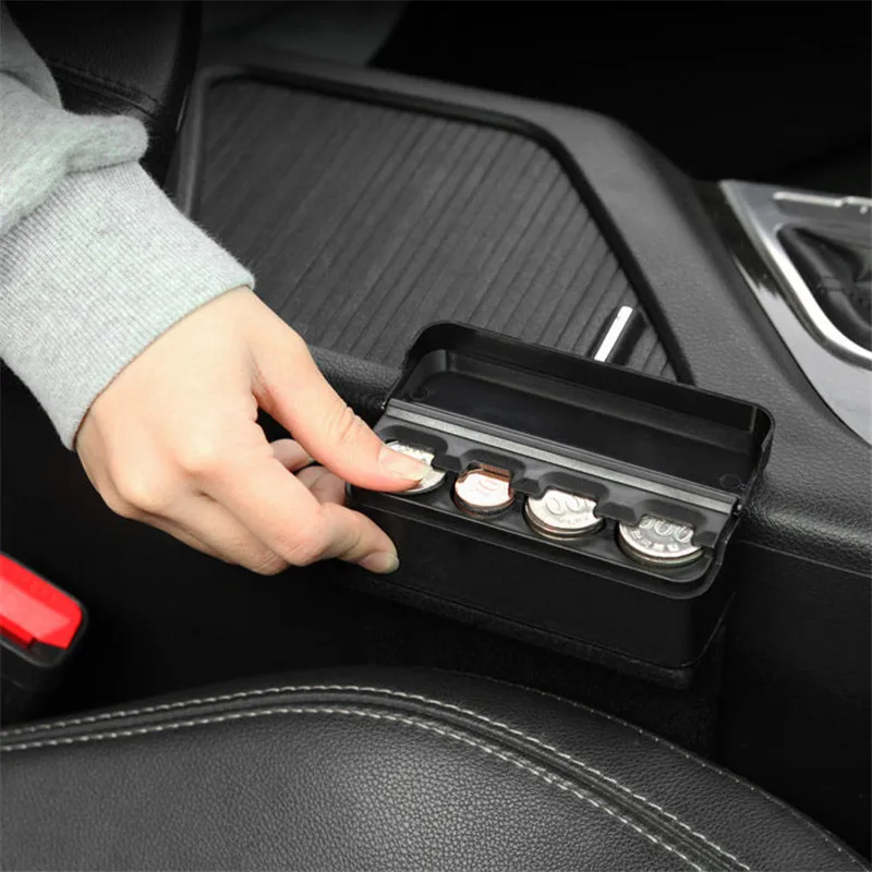 black plastic Car Euro Coin Case Money Container Organizer Stowing Tidying Auto Coin Holder Interior Accessories Storage Box