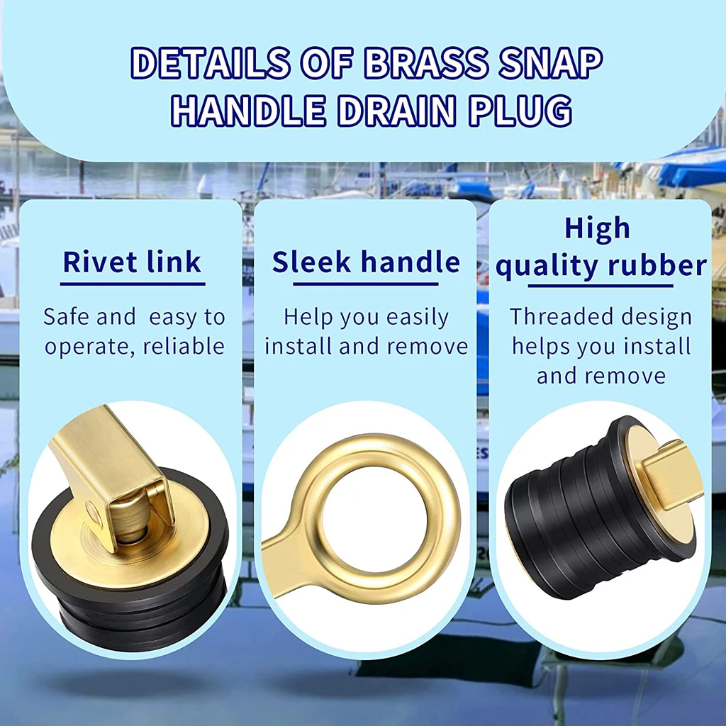 Marine Stainless Steel 304 Handle Rubber Drain Plug Snap Tight Flip Style Hull LiveWell Bilge Transom Seawall Boat Accessories enlarge