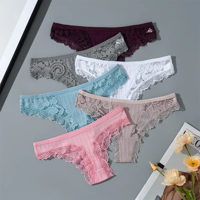 

Sexy Lingerie Thongs Lace Trimmed Panties For Intimate Low Rise Women Underwear Fashon Cotton Ladies G String