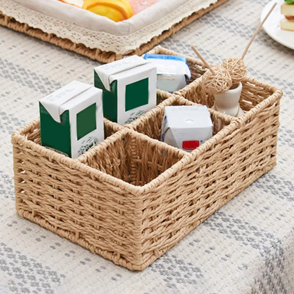 

Плетеная вручную стандартная корзина для фруктов и чая, прямоугольная коробка для хранения косметики, бытовые кухонные принадлежности