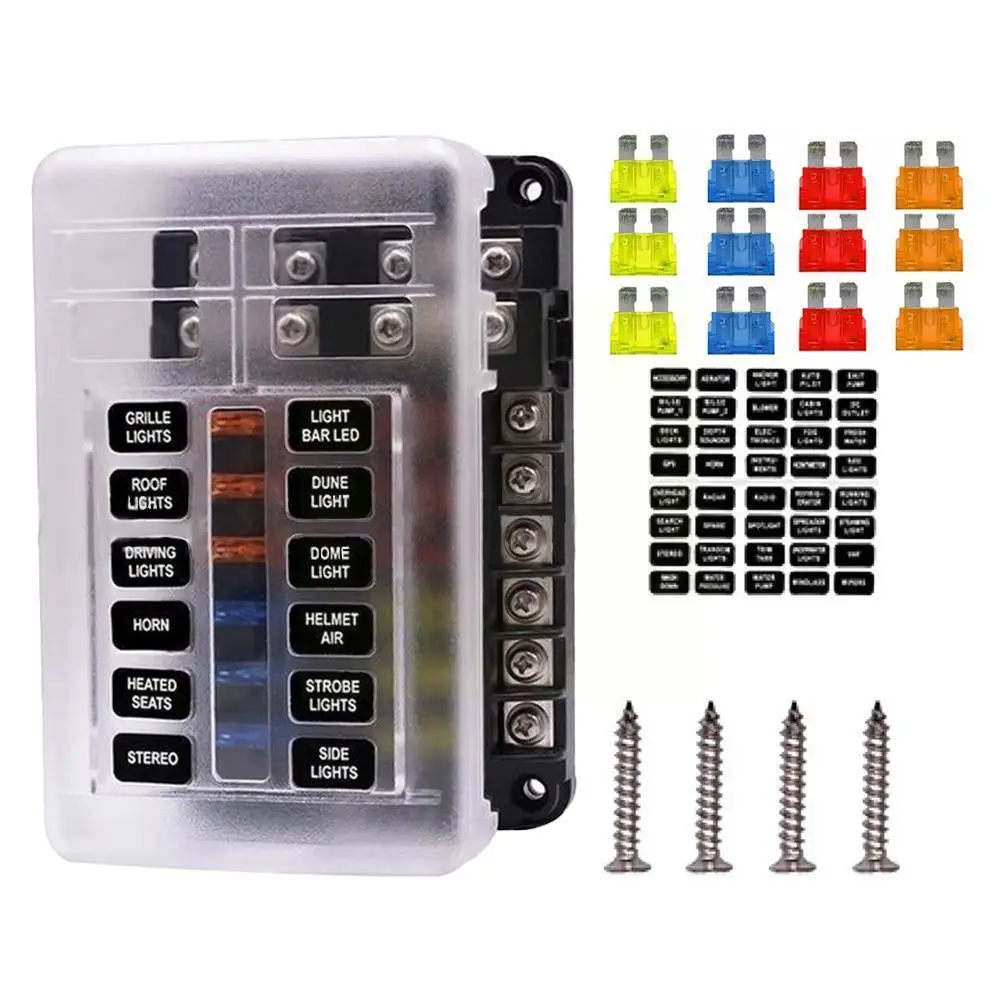

Plastic Cover 6 Ways 12 Ways Fuse Block 12v 32v Fuse Box Holder M5 Stud With Led Indicator Light For Auto Car Marine X0f4