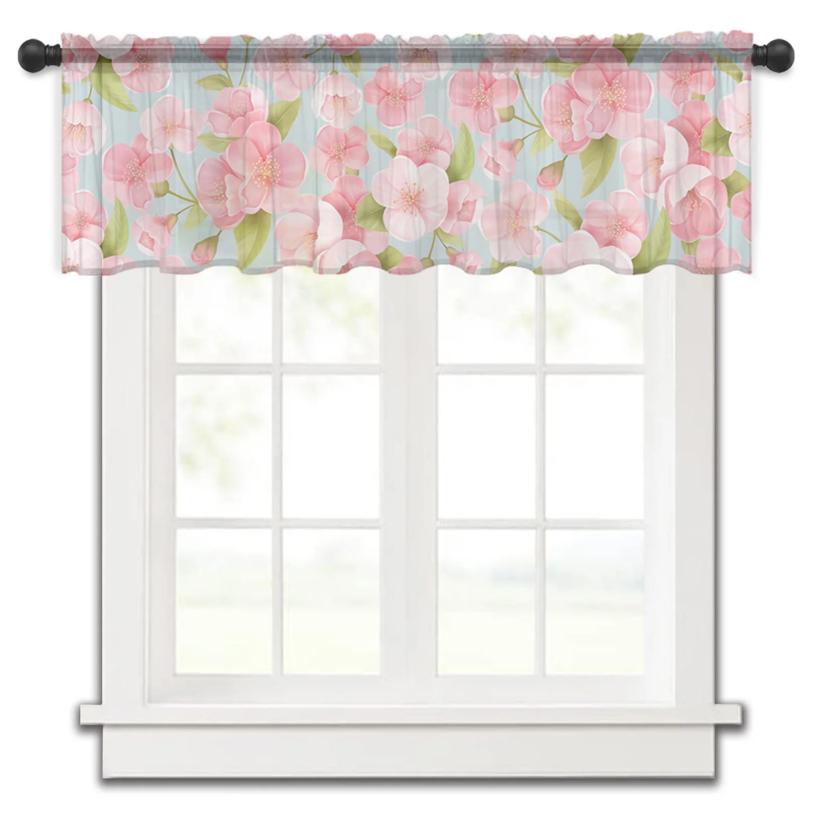 Весенние короткие тюлевые занавески с цветами персика для спальни прозрачные